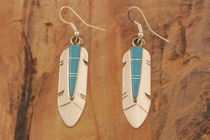 Genuine Sleeping Beauty Turquoise Sterling Silver Feather Earrings